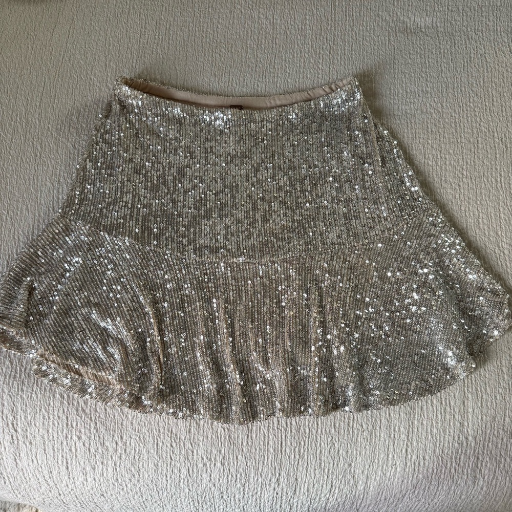 Free People Gold Sequin Skater Mini Skirt